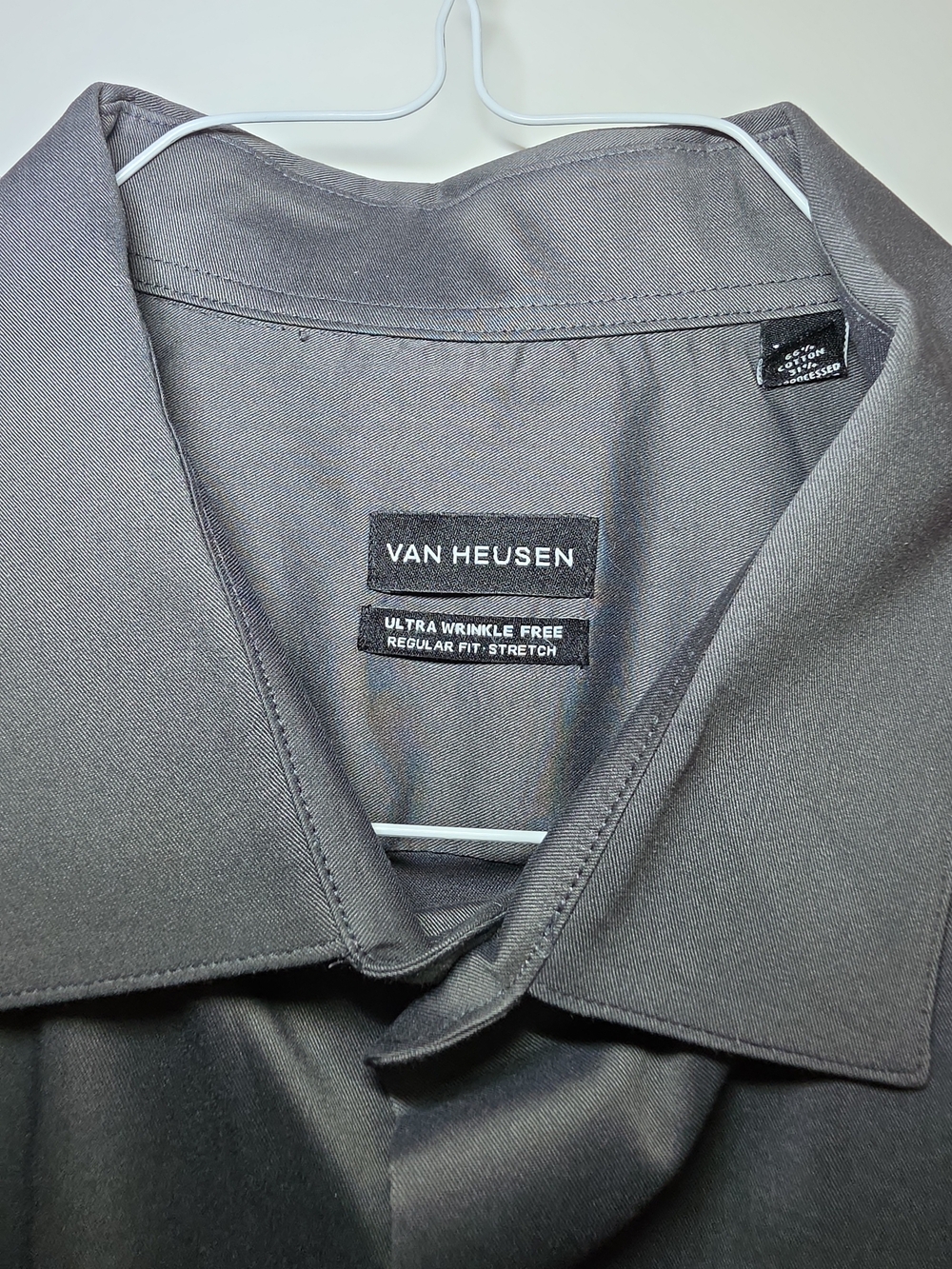 Mens VanHeusen Gray Dress Shirt Ultra Wrinkle Free Regular stretch 18-18.5 36/37